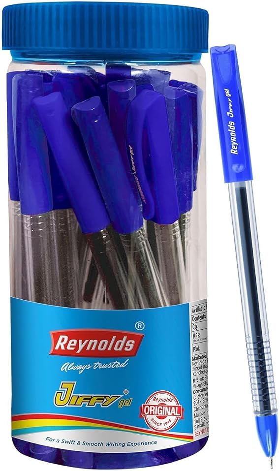Reynolds JIFFY GEL 25 CT JAR - BLUE I Lightweight Gel Pens for Writing With Comfortable Grip for Extra Smooth Writing I School and Office Stationery | 0.5mm Tip Size