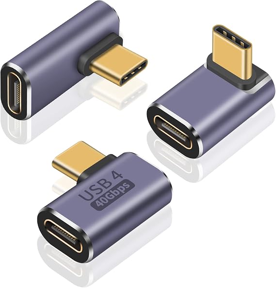 Poyiccot USB C Right Angle Adapter Set 3 Pack, 90 Degree USB C Angle Adapter, 40Gbps Type C Extender PD 100W USBC Male to Female Angled Extension for Laptop, Steam Deck, MacBook, Mobile Phone