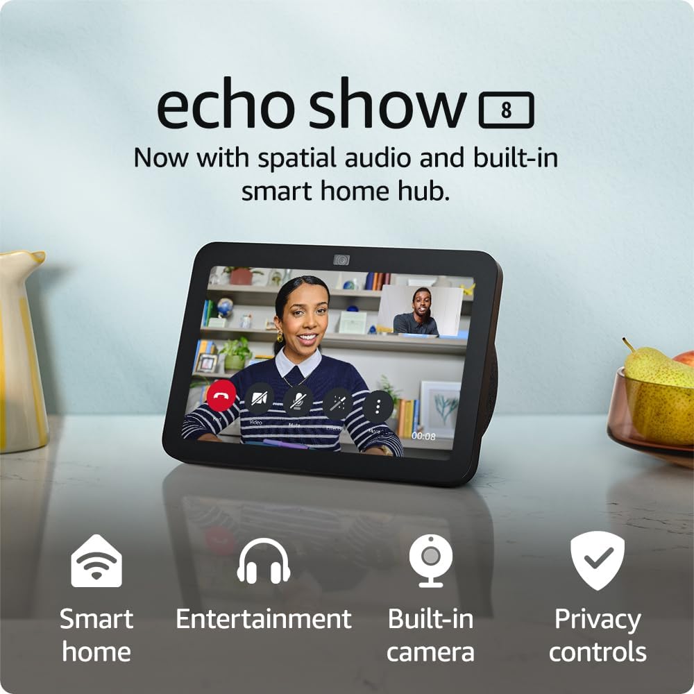 Echo Show 8 (3rd Generation, 2023 release), HD smart touchscreen with spatial audio, smart home hub, Charcoal, with Alexa+ Early Access