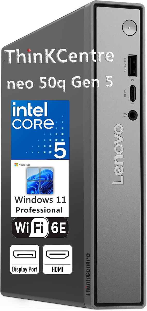 Lenovo ThinkCentre neo 50q Gen 5 1L Mini Desktop, Intel Core 5 210H 8-Core