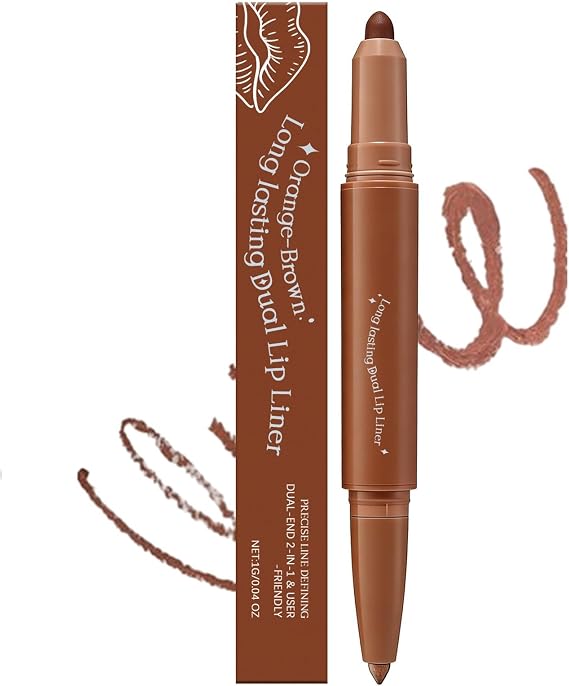 Long Lasting Dual Coloring Stick Lip Liner, 2 In 1 Lip Liner and Lipstick, High Pigmented Long Lasting Velvet Lipstick, Smooth Dual Ended Lipliner, Powerful Fixing, Matte Finish Makeup (Brown)