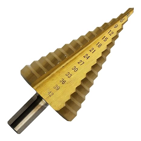 Drill Bit 14 Steps High Speed Steel Cone Drill Bit 4-42 mm/0.16-1.65 Inch HSS Taper Hole Drill Bit Spiral Groove Peeling Drill Bit for Wood Plastic Metal