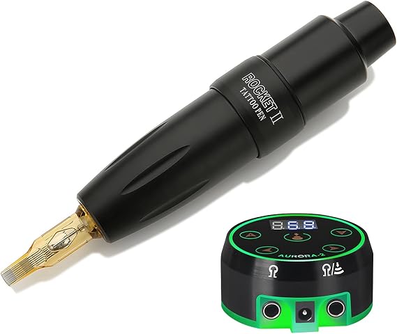 Powerful Pen Rocket Motor Tattoo Machine LED Light And Digital LCD Power Supply Set Permanent Makeup Pen for Eyebrow Eyeliner,Black