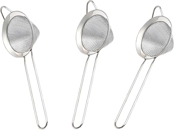 3-Piece Stainless Steel Fine Mesh Strainer Set - Conical Tea & Cocktail Filter for Loose Leaf, Food, Bar Use - Ergonomic Durable Kitchen Colander Tool