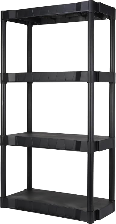 Black Plastic 4-Tier Shelving Unit, 280 lb Capacity, 56.2x30x13.8 Inches