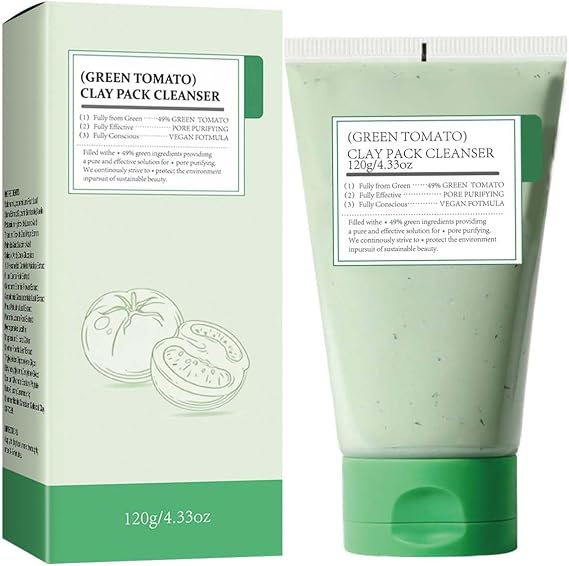 Green Tomato Facial Cleanser, Clay Mask Cleanser for Deep Pore Cleanse & Pore Detox, Blackhead & Sebum Control, Gentle Face Wash for Women, Korean Skincare
