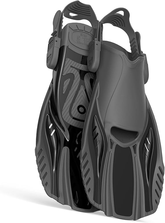 Snorkel Fins Diving Fins Adjustable Buckles Open Heel Swim Flippers Travel Size Short Swim Fins for Snorkeling Diving Swimming Adult Men Womens