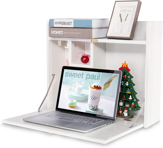 ELECWISH Minimalist Foldable Wall-Mounted Laptop Desk, White, 23.5" x 20" x 20"