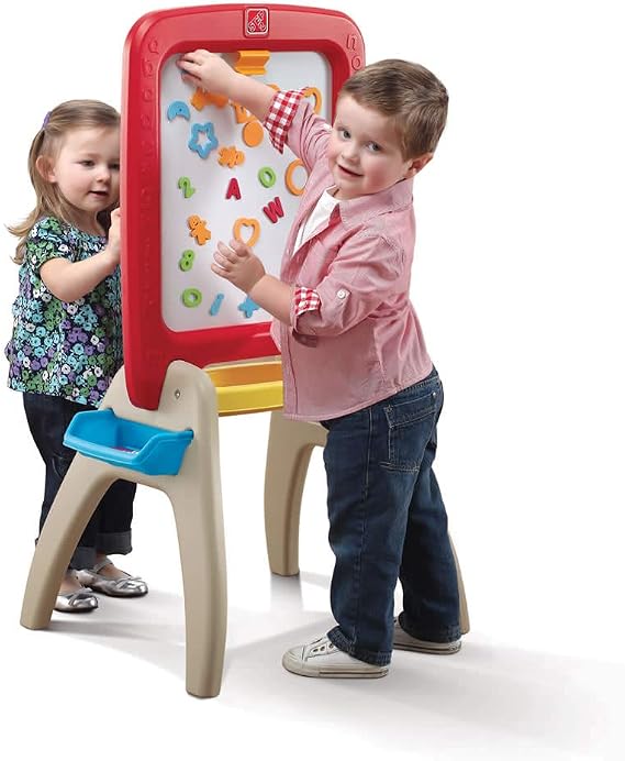 Step2 All Around Easel for Two, Kids Activity Table, Double-Sided Art Board, Made of Durable Plastic, Includes 94-Piece Soft Foam Magnets, For Toddlers 3+ Years Old