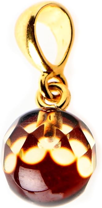 TheNaturalAmber Green Faceted Baltic Amber Pendant in Gold Plated 925 Silver Genuine Natural Amber Jewelry for Adults Necklace Not Included