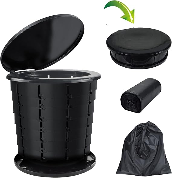 Portable Camping Toilet Bucket | Folding Retractable Potty for Adults With Bags | Outdoor Camp Boat Toilet
