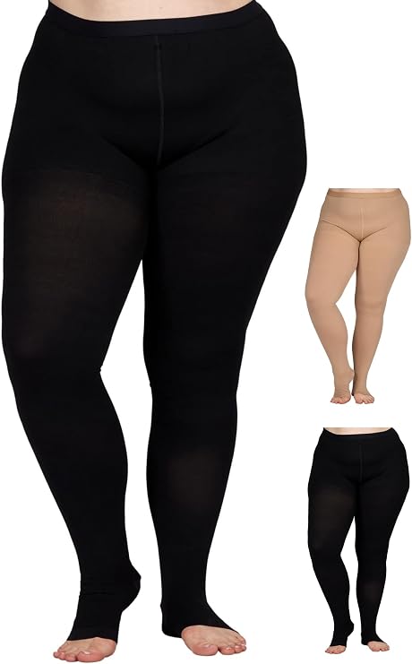 Up to 7XL Plus Size Compression Pantyhose 20-30mmHg for Women with Open Toe