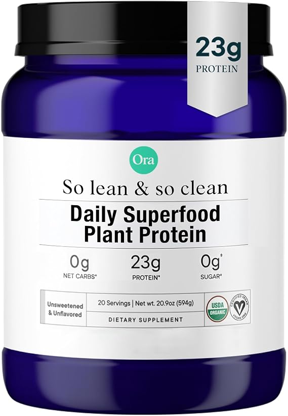 Ora Organic Vegan Protein Powder - Unflavored & Unsweetened, 20 Servings