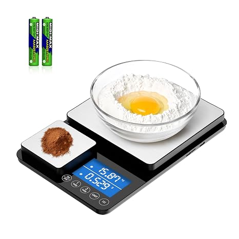 Dual Platform Digital Kitchen Scale, [15kg/33lb-0.01g] Diyife Food Scale | High Precision, Intelligent Accumulation, 7 Units Backlight LCD, Tare, Auto Off, Stainless Steel for Cooking Baking Jewelry