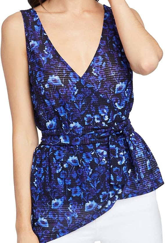 Rachel Roy Womens Belted Wrap Blouse, Blue, XX-Large