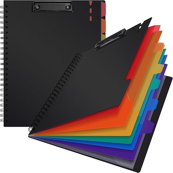 Uquelic Pack of 2 Clipboard with Storage Clipboard A4 Folder with 6 Compartments and 1 Plastic Document Bag Folder Organiser - Rainbow Style