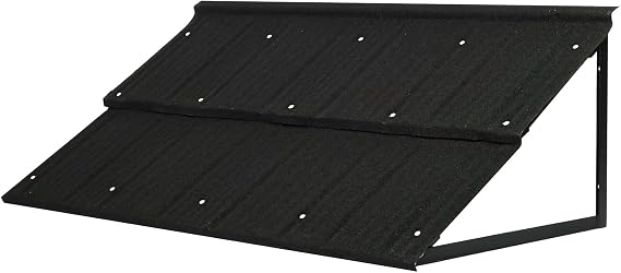 uyoyous Metal Awning Window Awnings Exterior 52" W x 31" H Awning for Door Entrance Awnings for Outside, Triangle Metal Frame, Door Awnings for Entry Doors, Windows, Balconies, Black (Striped Shaped)