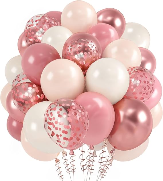 Zesliwy Rose Gold White Balloons Set,50pcs Rose Gold White Balloons with Confetti Balloons for Birthday Party Graduation Wedding Bridal Shower Decorations
