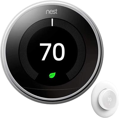 Google Nest Learning Thermostat 3rd Gen Smart Thermostat Polished Steel, T3019US Bundle with Deco Essentials Wall Plate Cover for Google Nest Thermostat 1st, 2nd, 3rd Generation Models