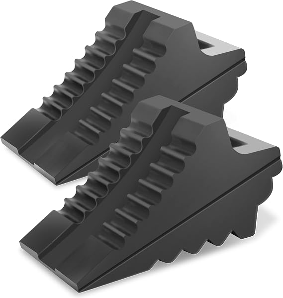 Prime 1 PR1ME Heavy Duty Rubber Wheel Chocks, Rubber Tire Blocks, RV Solid Rubber Wheel Wedge Blocks, 2 Pack Black 8.6" x 3.7" x 4.7", Carrying Handle, for Travel Trailer, Camper, RV, Truck