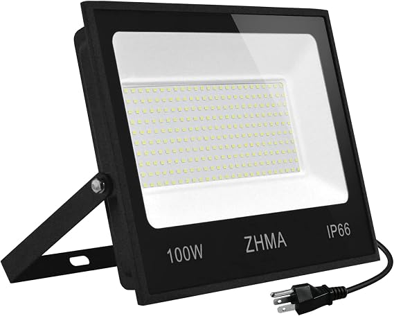 100W Flood Lights Outdoor,9000LM LED Work Light with Plug and Switch-IP66 Waterproof Bright Security Lights-6500K White Light,for Yard,Garden,Playground,Backyard,Garage,Lawn