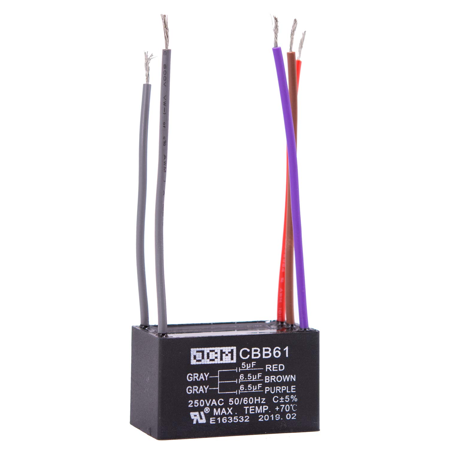 JCM 5 Wire Ceiling Fan Capacitor 5 uF  6.5  6.5 uF 250VAC 5060 Hz CBB61