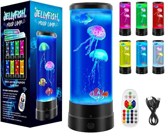 Foreverup Jellyfish Lamp Lava Lamp, Aquarium Lamp Night Mood Light with 17 Colour Changing Lamp, Realistic Jellyfish Aquarium Sensory Lights, USB Table Lamps for Living Room Bedroom Office Decor