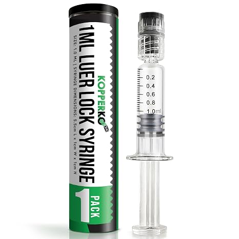 Kopperko 1ml Syringe Luer Lock (1-Pack) - Shatter & Heat Resistant, Borosilicate Glass Syringe 1ml for Use With Liquids, Glue, Oils, Ink | Premium Quality for Use in Labs & for Crafts