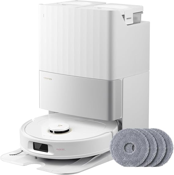 roborock Qrevo S5V Robot Vacuum Cleaner White with 4 Pack Microfiber Mop Cloths Bundle