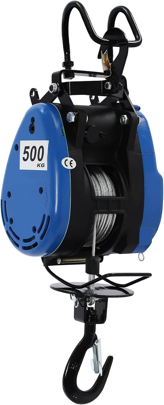 Portable Winch, Electric Hoist with Remote Control and 1800W Copper Motor Electric Winch for Lifting Cranes Pilasters Single Columns 1102 LBS Lifting Capacity w/Hook&Long Steel Wire