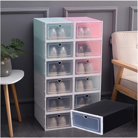 Shoe Boxes Clear Plastic Stackable,Shoe Storage 12.9"*9.0"*5.5", Shoe Organizer with Lids, Sturdy, Easy to Install, Front Opening Shoe Holder Containers, Storage Box for Multi-use (Pink 31 Pieces)