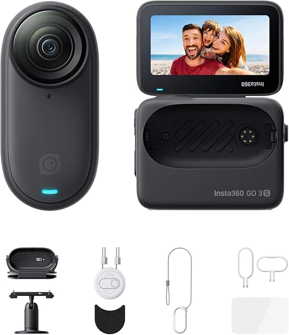 Insta360 GO 3S - 128 GB Action Bundle Black 4K Tiny Portable Vlogging Camera, Hands-Free POVs, Mount Anywhere, Stabilization, 140 Min Battery Life, 10m Waterproof, Pet POV