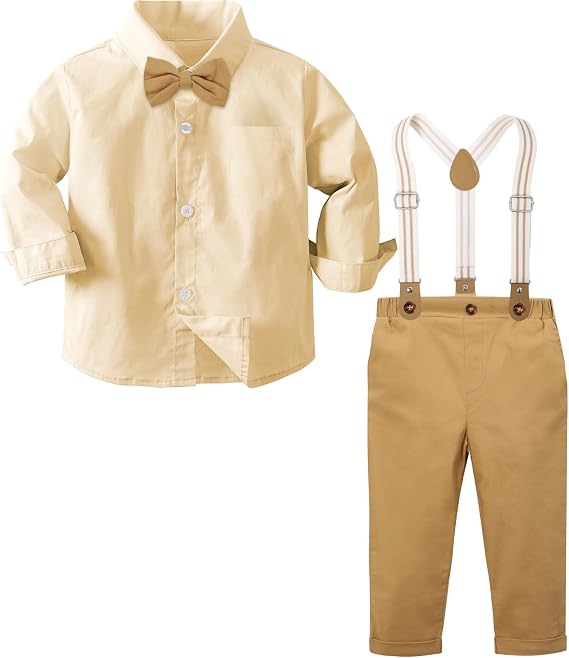 A&J DESIGN Toddler Boy Suit Baby Dress Outfit, Suspender & Bow Tie 12M - 6Y | Breathable, Skin-Friendly, Machine-Washable, Lightweight, High Color Fastness, Gentleman, Formal, Shirt, Pants