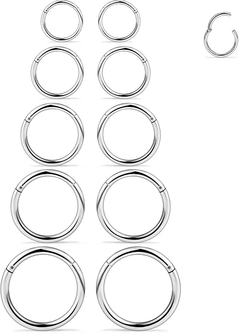 SCERRING 3-10PCS 16G Stainless Steel Hinged Clicker Segment Septum Nose Lip Ring Hoop Cartilage Tragus Sleeper Earrings Body Piercing Jewelry 8mm 10mm 12mm 14mm 16mm