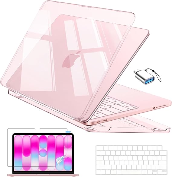 EooCoo for MacBook Neo Case 13 inch 2026 Model A3404 with A18 Pro Chip, Scratch Resistant Protective Hard Shell Case & Keyboard Cover & Screen Film, Crystal Blush