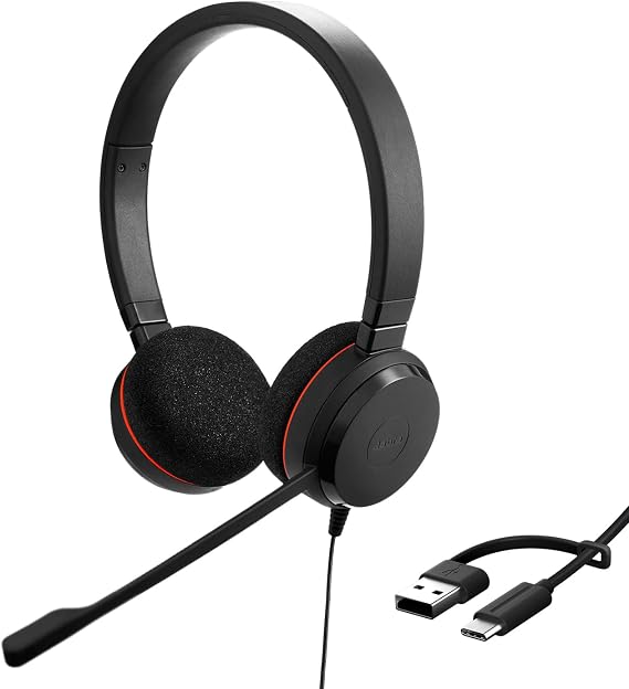 Jabra Evolve 20 Wired USB Headset with Microphone, Black
