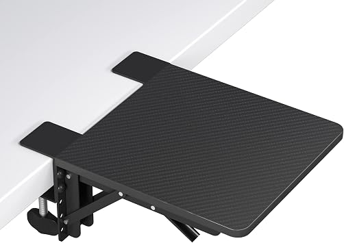 BONTEC Ergonomic Desk Extender Tray, 9.5"x9.1" Table Mount Arm Wrist Rest Shelf, 90Foldable Elbow Support, Clamp on Computer Arm Rest for Desk, Office & Home Use,Durable Easy to Install,Black pattern