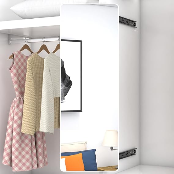 Full Length Invisible Pull-Out Mirror - Push-Pull Telescopic Sliding Rotating Vanity Mirror for Wardrobe, Standing Bracket Wall-Mounted Full Body Mirror