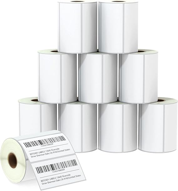 BETCKEY - 4" x 2" (102 mm x 51 mm) Thermal Labels, [10 Roll/7500 Labels] | Perforated, Strong Adhesive, Compatible with Zebra & Rollo Label Printer
