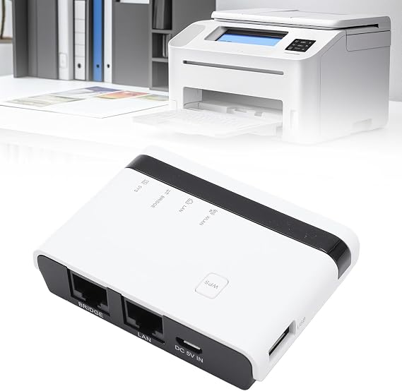 Sanpyl Wireless Print Server, 10/100Mbps USB Printer Server, Support Wired Wireless Standalone Modes Support 4 Printers (US Plug)