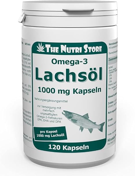 Omega-3 Lachsöl 1000 mg pro Kapsel - 120 Stk. mit hochwertigen aktiven Omega-3-Fettsäuren