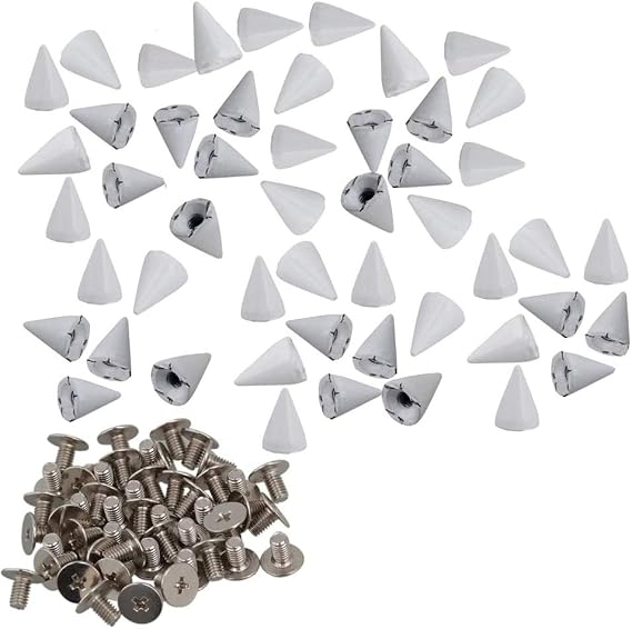 50 Set 7x10mm Metal Screw Back Rivet,Colorful Painted Bullet Cone Studs and Spikes for Clothes DIY Leather Handcraft (White)