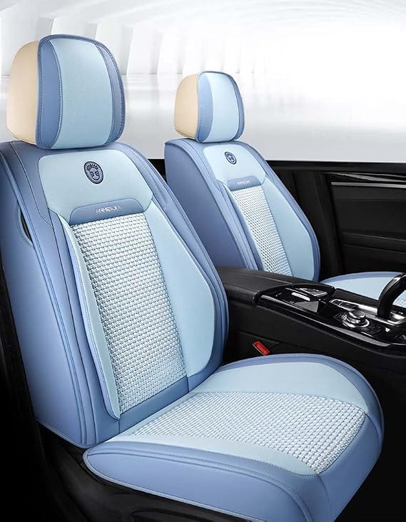 Sky Blue Leather Car Seat Covers for Front and Rear Seat Full Set, Car Seat Protector, Easy Install, Interior Covers for Auto,Van,SUV-Blue-Basic