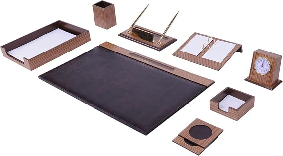 Wooden Desk Set - Desk Organizer Set - 11 Accessories - Desk Office Organizer - Document Tray - Office Desk Accessories - Desk Pad - Desktop Storage - 11 PCS (Brown)
