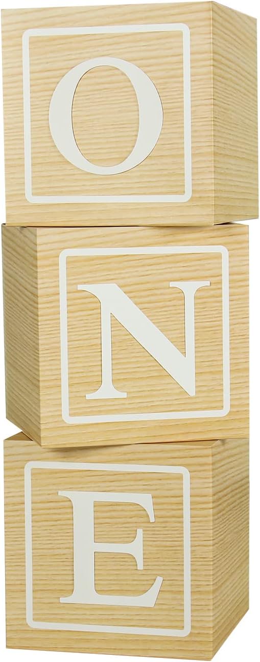 First Birthday Boxes Decorations - 3Pcs ONE Boxes for 1st Birthday Teddy Bear Baby Shower with A - Z Letters,Wood Grain Paper Party Boxes for Baby 1st Birthday Decorations