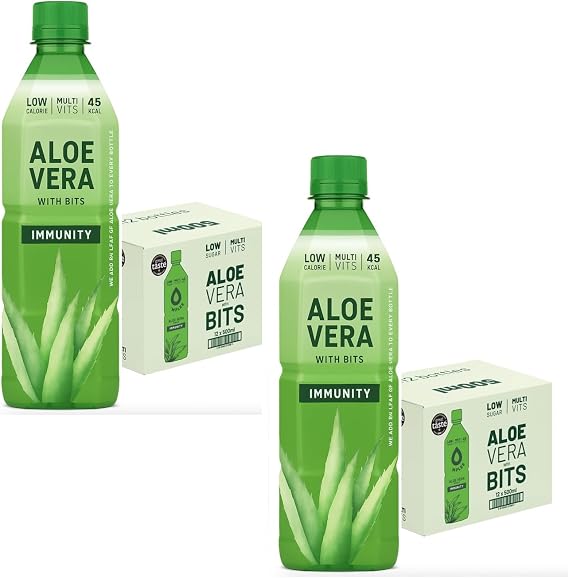Aloe Vera Drink with Pulp 500ml - 1000ml (Original) | Refreshing & Hydrating | Low Sugar | Enriched with Multi-Vitamins | Supports Digestion & Immunity | Natural & Delicious (24 Bottles, 500ml)
