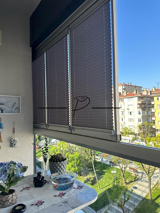Plise Perde Cam Balkon Akordiyon Perde Sistemleri 11 Renk Seçeneği 60 x 200 kahve