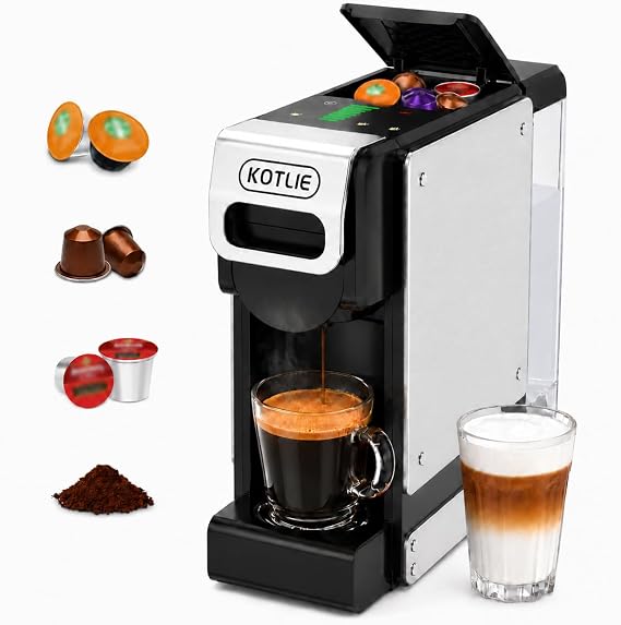 KOTLIE 19 Bar Single Serve Coffee Maker for K*cup, Nes Original,Dol*e Gusto,and Grounds, 34 Oz Reservoir with 7 Water Flow Settings, Ideal for Homes, Offices and RVs (ST-550)