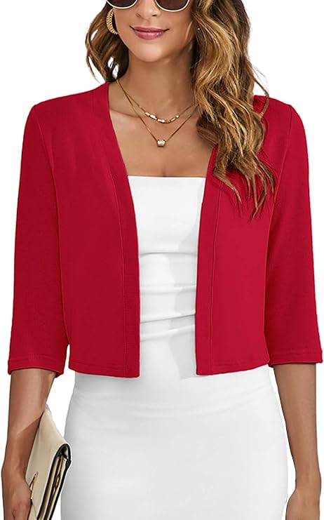 Heymoments Women's 3/4 Sleeve Kintted Shrugs Sweaters Cropped Cardigan for Dress