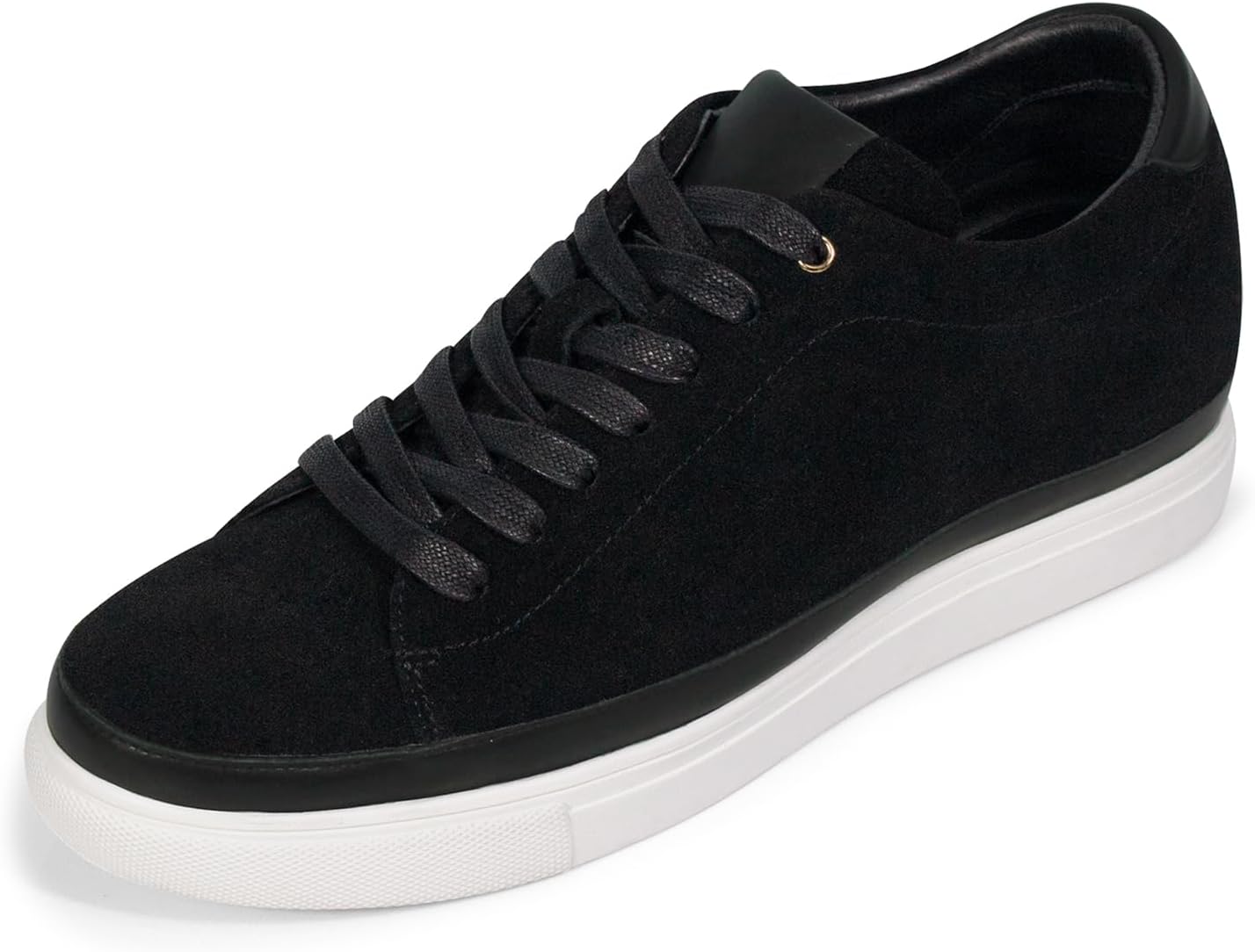 CHAMARIPA Mens Soft Suede 2.36 Inches Taller Hidden Heel Skate Shoes Premium Leather Comfortable Height Increasing Elevator Casual Fashion Sneakers Black